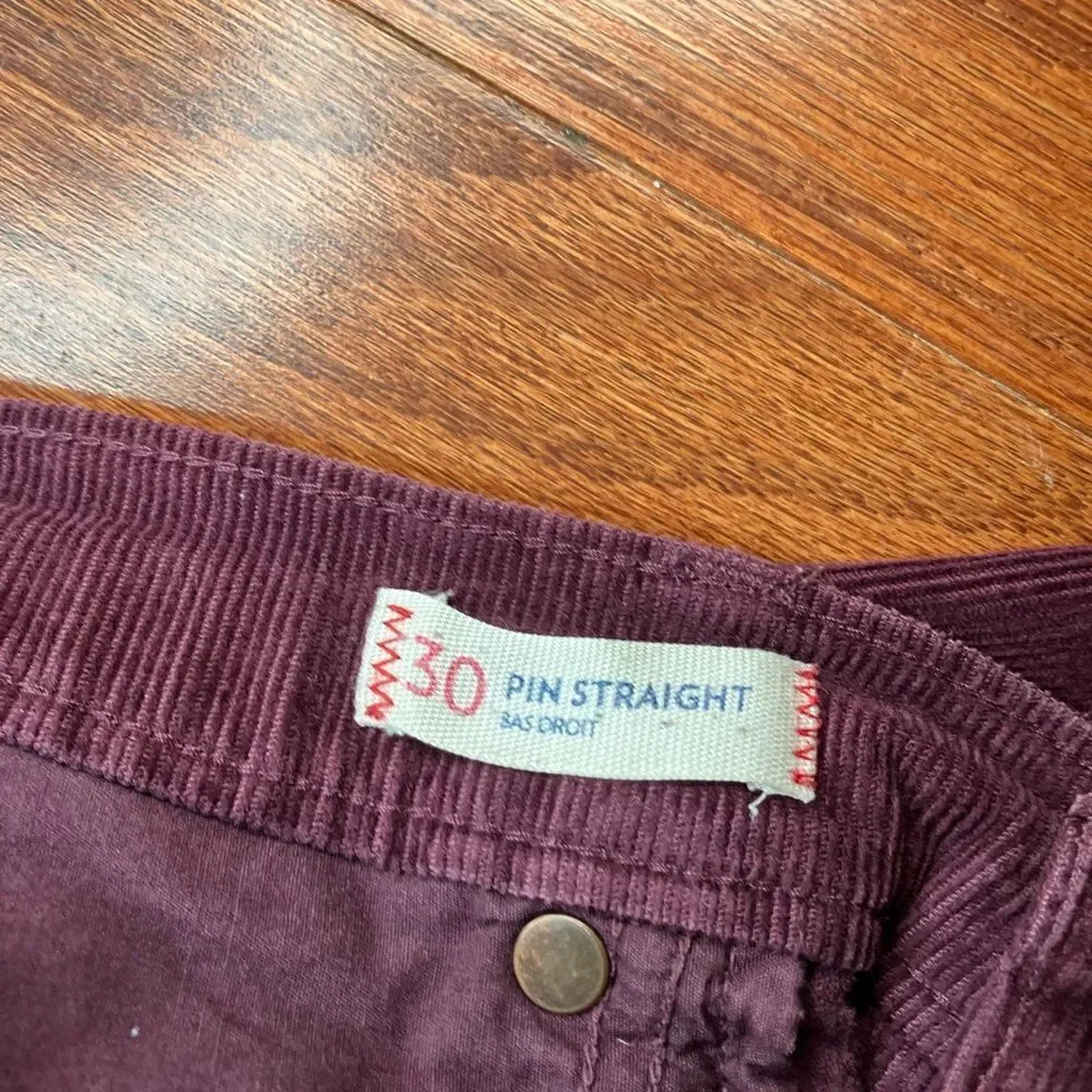 LAND’S END 30 Canvas Cords Pants Unisex Burgundy Plum Pin Straight Pants